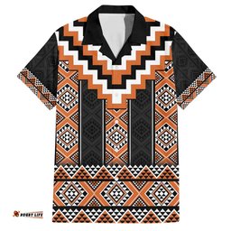 Orange Taniko Pattern Aotearoa Hawaiian Shirt Niho Taniwha Mix Poutama LT14