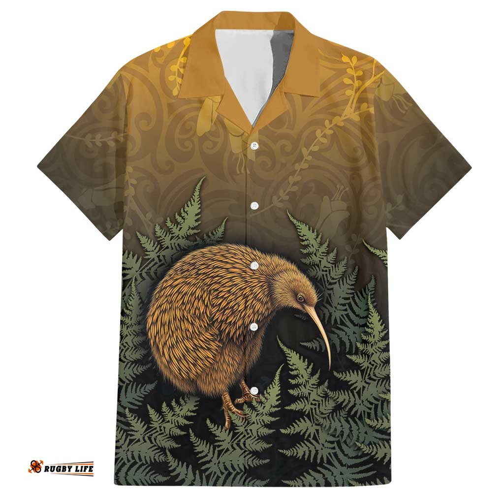 New Zealand Kiwi Bird Hawaiian Shirt Silver Fern Mix Maori Pattern LT05
