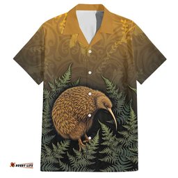 New Zealand Kiwi Bird Hawaiian Shirt Silver Fern Mix Maori Pattern LT05