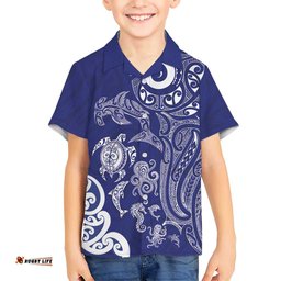 New Zealand Sea Animals with Maori Tribal Tattoo Hawaiian Shirt Blue Color LT03