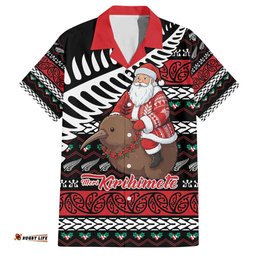 New Zealand Kiwi Santa Christmas Hawaiian Shirt He Wairua Kirihimete LT9