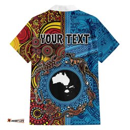 Personalised Australia and Fiji Together Hawaiian Shirt Tribal Palm Tree with Tapa and Aboriginal Animals Half Style LT03