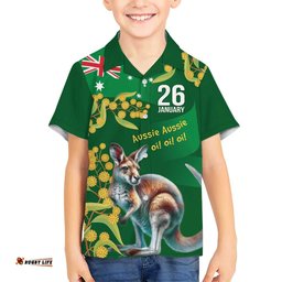 Green Kangaroo and Golden Wattle Personalised Hawaiian Shirt Happy Australia Day 6 January LT9