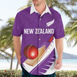 Custom New Zealand Cricket Hawaiian Shirt Kiwi Birds Haka Dance Purple Fern Sporty Style LT03
