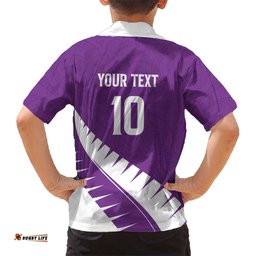Custom New Zealand Cricket Hawaiian Shirt Kiwi Birds Haka Dance Purple Fern Sporty Style LT03