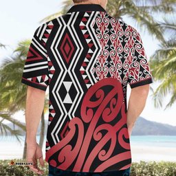New Zealand Hawaiian Shirt Aotearoa Kowhaiwhai Mix Taniko Art - Red LT14