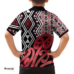 New Zealand Hawaiian Shirt Aotearoa Kowhaiwhai Mix Taniko Art - Red LT14