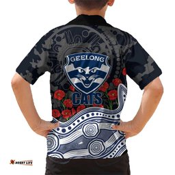 Geelong Cats ANZAC Day Hawaiian Shirt Indigenous Dot Art with Poppy Flower Tribute TS04