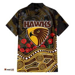 Hawthorn Hawks ANZAC Day Hawaiian Shirt Indigenous Dot Art with Poppy Flower Tribute TS04