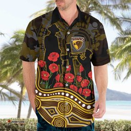 Hawthorn Hawks ANZAC Day Hawaiian Shirt Indigenous Dot Art with Poppy Flower Tribute TS04