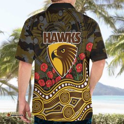 Hawthorn Hawks ANZAC Day Hawaiian Shirt Indigenous Dot Art with Poppy Flower Tribute TS04