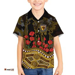 Hawthorn Hawks ANZAC Day Hawaiian Shirt Indigenous Dot Art with Poppy Flower Tribute TS04