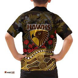Hawthorn Hawks ANZAC Day Hawaiian Shirt Indigenous Dot Art with Poppy Flower Tribute TS04