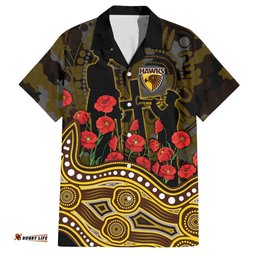 Hawthorn Hawks ANZAC Day Hawaiian Shirt Indigenous Dot Art with Poppy Flower Tribute TS04