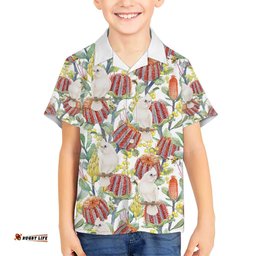 Little Corella Australia Cockatoo Hawaiian Shirt Cacatua Sanguinea Banksia Seamless White LT14