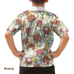 Little Corella Australia Cockatoo Hawaiian Shirt Cacatua Sanguinea Banksia Seamless White LT14
