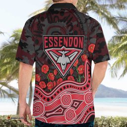 Essendon Bombers ANZAC Day Hawaiian Shirt Indigenous Dot Art with Poppy Flower Tribute TS04