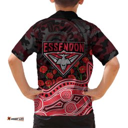 Essendon Bombers ANZAC Day Hawaiian Shirt Indigenous Dot Art with Poppy Flower Tribute TS04