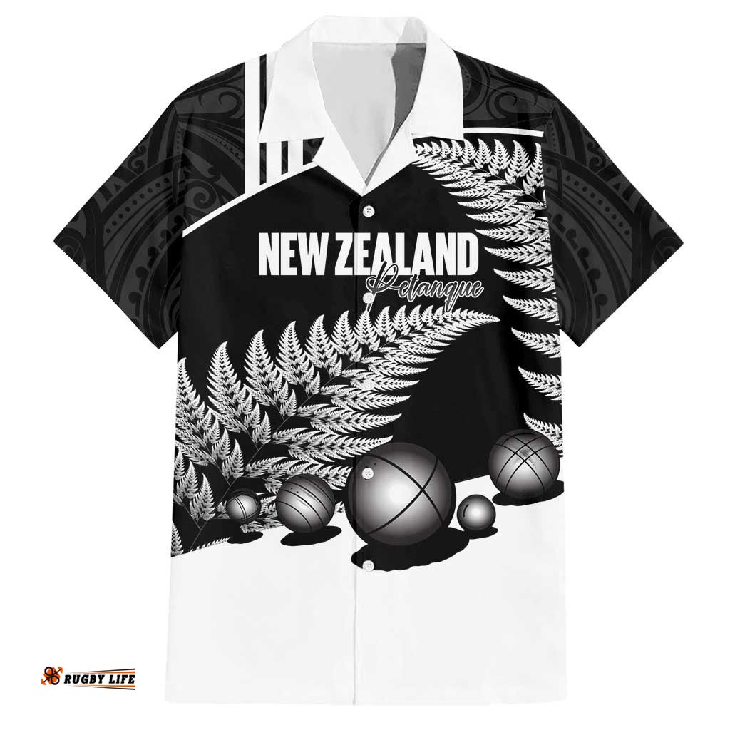 Custom New Zealand Silver Fern Petanque Hawaiian Shirt Aotearoa Maori Pattern LT14