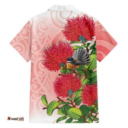 New Zealand Fantail Hawaiian Shirt Maori Koru With Pohutukawa Flowers LT05