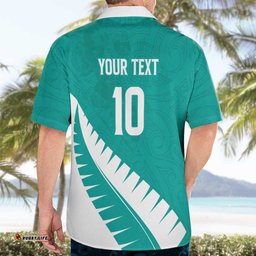 Custom New Zealand Cricket Hawaiian Shirt Kiwi Birds Haka Dance Turquoise Fern Sporty Style LT03