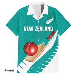 Custom New Zealand Cricket Hawaiian Shirt Kiwi Birds Haka Dance Turquoise Fern Sporty Style LT03