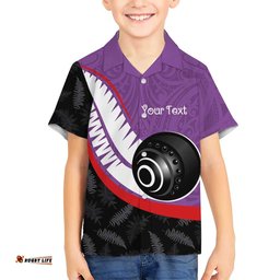 Personalised Aotearoa Lawn Bowls Hawaiian Shirt Maori and Silver Fern Sporty Style Purple Color LT03