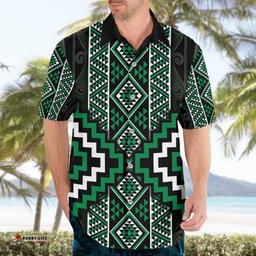 Jade Tukutuku Pattern Aotearoa Hawaiian Shirt Niho Taniwha and Puhoro Motifs LT7