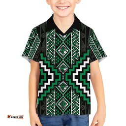 Jade Tukutuku Pattern Aotearoa Hawaiian Shirt Niho Taniwha and Puhoro Motifs LT7