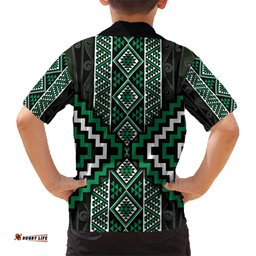 Jade Tukutuku Pattern Aotearoa Hawaiian Shirt Niho Taniwha and Puhoro Motifs LT7