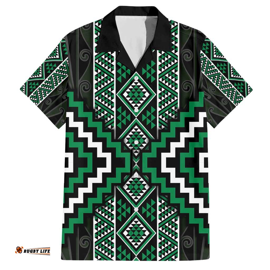 Jade Tukutuku Pattern Aotearoa Hawaiian Shirt Niho Taniwha and Puhoro Motifs LT7