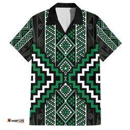 Jade Tukutuku Pattern Aotearoa Hawaiian Shirt Niho Taniwha and Puhoro Motifs LT7