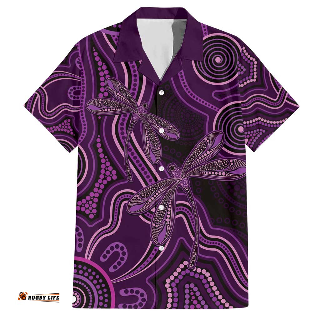 Purple Indigenous Dragonfly Australia Hawaiian Shirt Aboriginal Art LT14