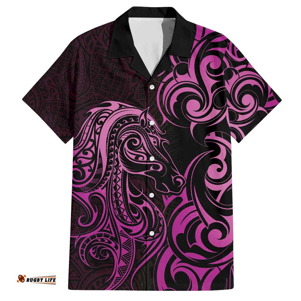 Pink Aoteara Horse Racing Hawaiian Shirt NZ Maori Pattern LT14