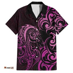 Pink Aoteara Horse Racing Hawaiian Shirt NZ Maori Pattern LT14