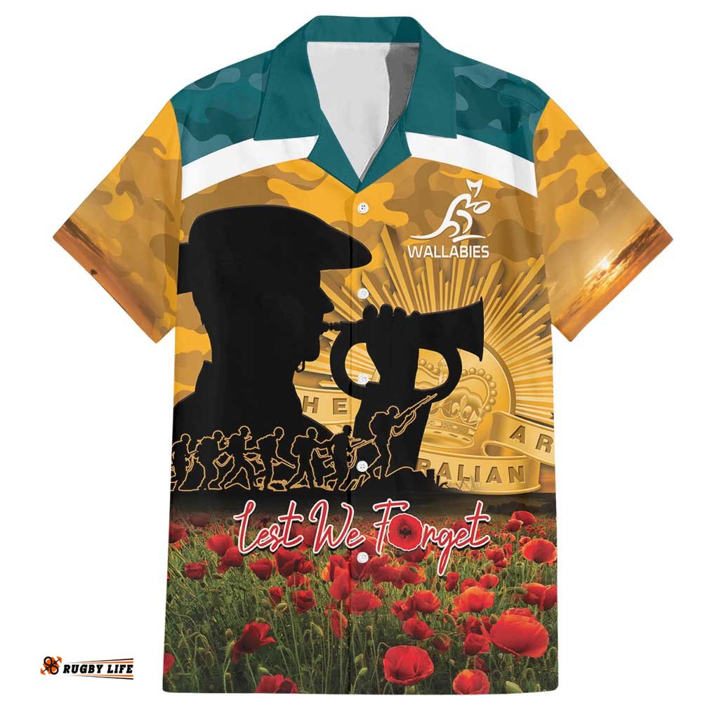 Personalised Wallabies ANZAC Day Hawaiian Shirt Last Post Poppy Lest We Forget LT14