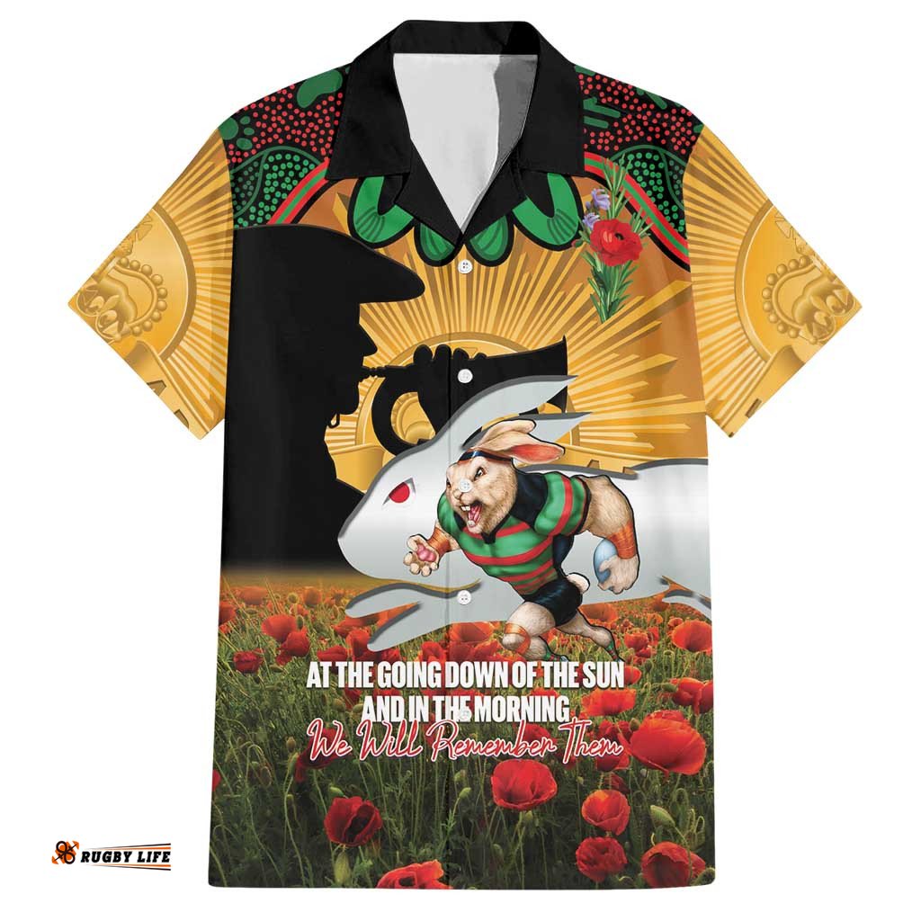 Personalised Rabbitohs Rugby ANZAC Day Hawaiian Shirt Last Post Poppy We Will Remember Them LT14