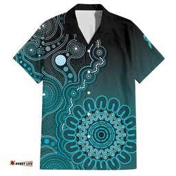 Personalised Ovarian Cancer Awareness Hawaiian Shirt Teal Ribbon Aboriginal Art LT05