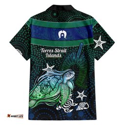 Torres Strait Islands Sea Turtle and Dhari Hawaiian Shirt Oceanic Indigenous Dotwork Tribal Illustration TS04