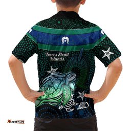 Torres Strait Islands Sea Turtle and Dhari Hawaiian Shirt Oceanic Indigenous Dotwork Tribal Illustration TS04