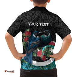 Personalised Valentine's Day New Zealand Hawaiian Shirt Tui Bird Couple Kowhaiwhai Mix Pohutukawa LT14