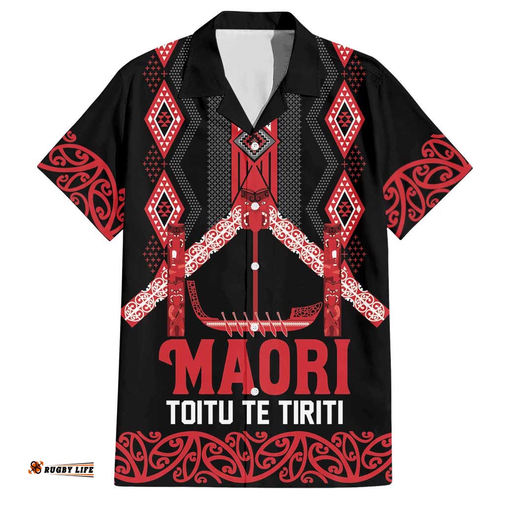 Toitu Te Tiriti Waitangi Hawaiian Shirt Black Wharenui House LT9