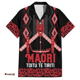 Toitu Te Tiriti Waitangi Hawaiian Shirt Black Wharenui House LT9