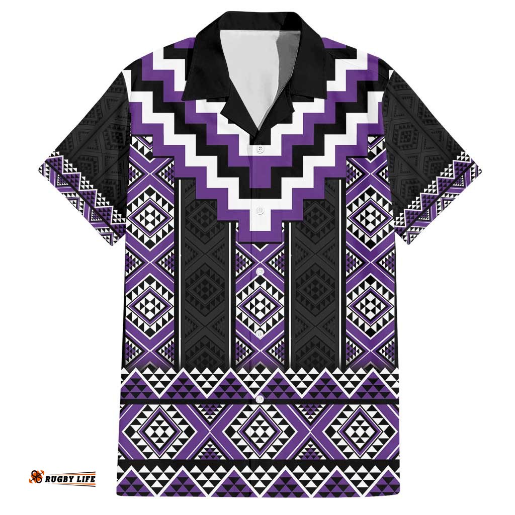 Purple Taniko Pattern Aotearoa Hawaiian Shirt Niho Taniwha Mix Poutama LT14