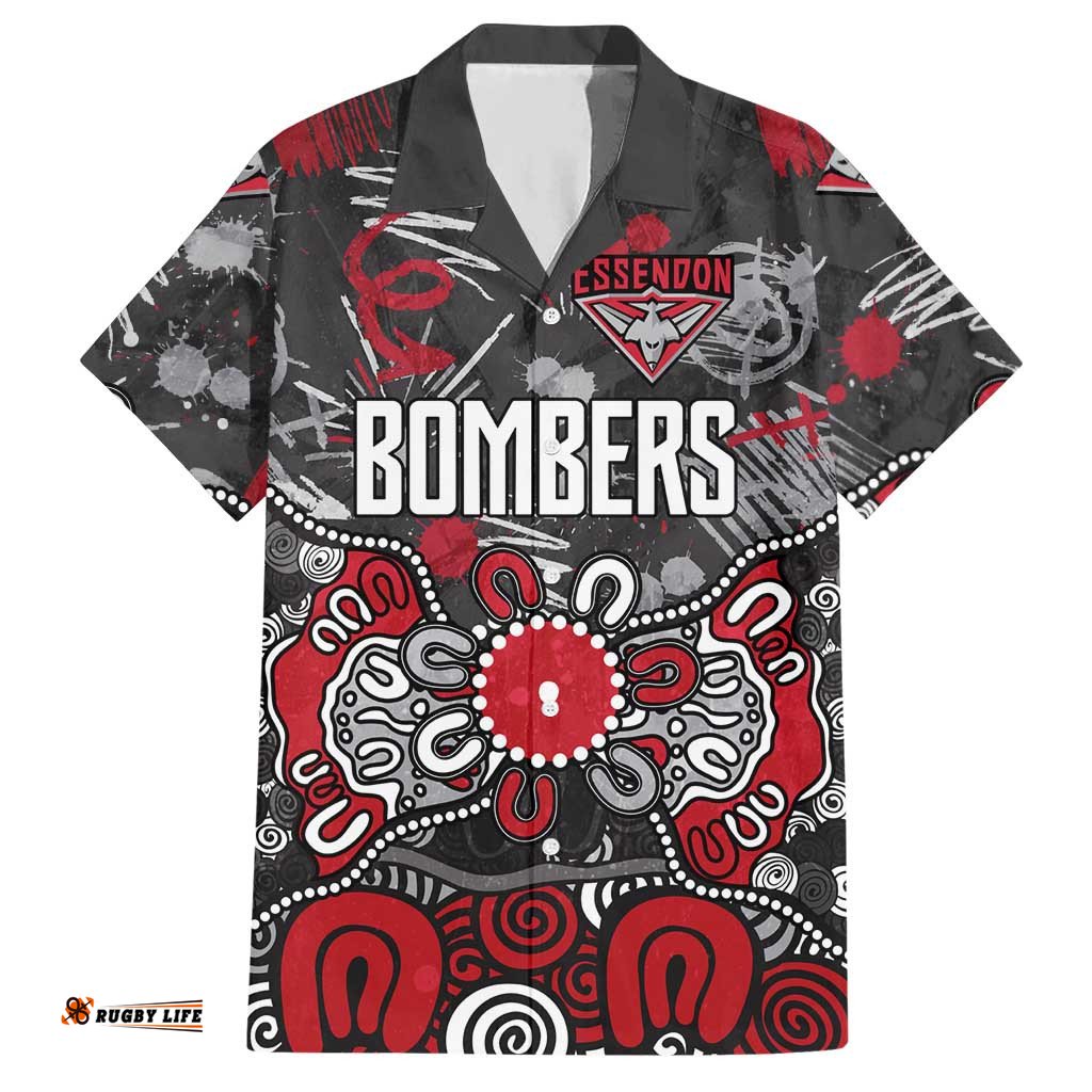 Personalized Essendon Bombers Hawaiian Shirt Aboriginal Dot Painting Graffiti Style TS04