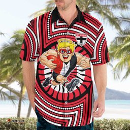 St Kilda Football Club Hawaiian Shirt Indigenous Monochrome Dot Art Mascot Style TS04