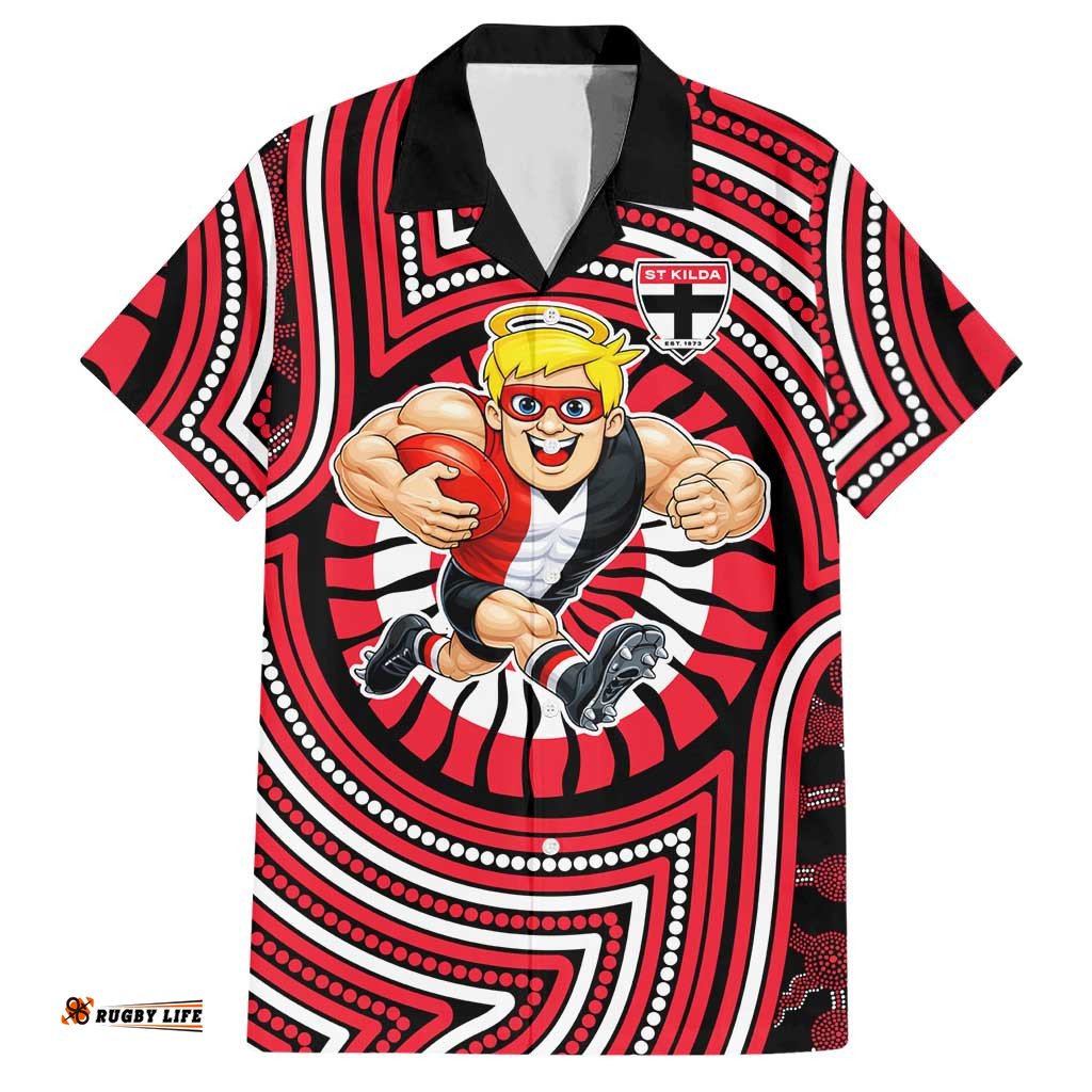 St Kilda Football Club Hawaiian Shirt Indigenous Monochrome Dot Art Mascot Style TS04