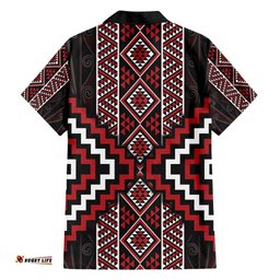 Red Tukutuku Pattern Aotearoa Hawaiian Shirt Niho Taniwha and Puhoro Motifs LT7