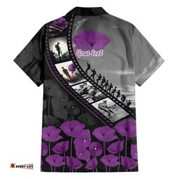 Personalised Remembering ANZAC Lest We Forget Hawaiian Shirt Vintage Film Frame Memorial Purple Poppy LT9