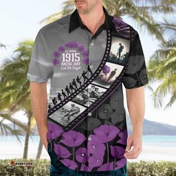 Personalised Remembering ANZAC Lest We Forget Hawaiian Shirt Vintage Film Frame Memorial Purple Poppy LT9